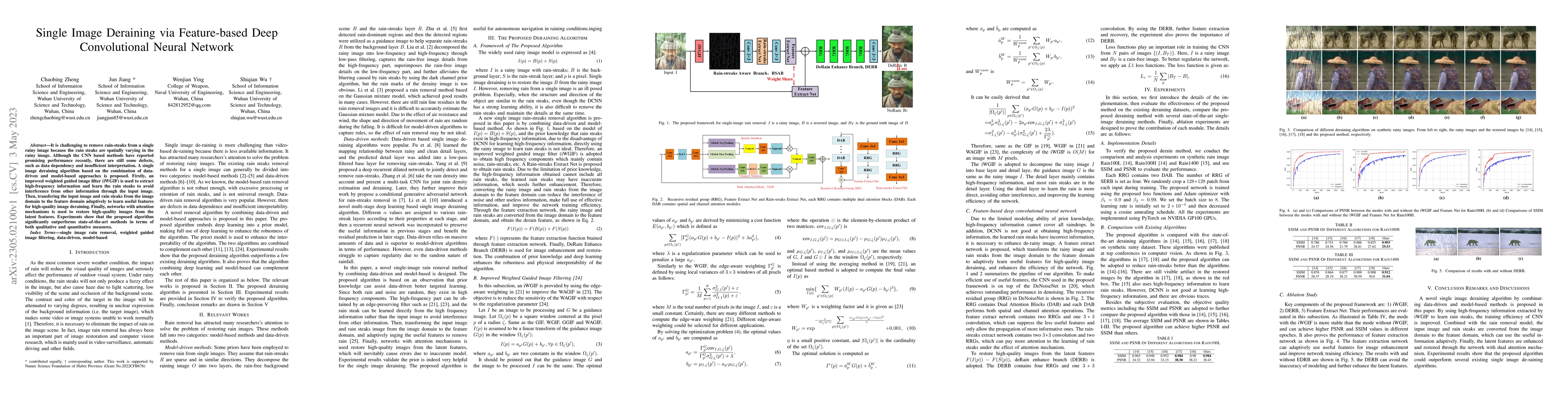 Thumbnail for Single Image Deraining via Feature-based Deep Convolutional Neural
  Network