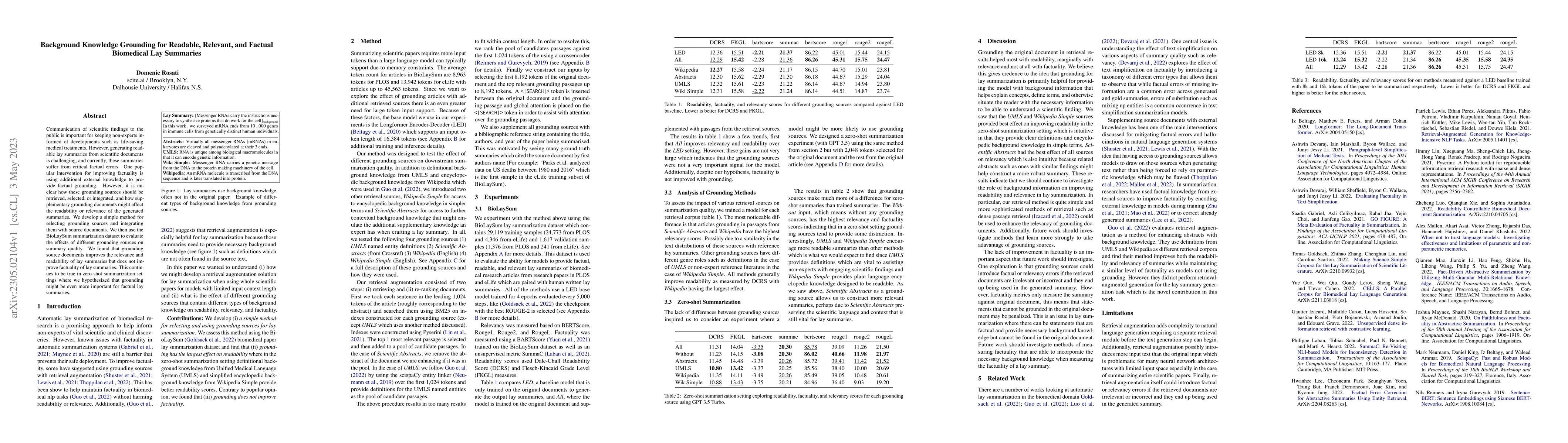 Thumbnail for Background Knowledge Grounding for Readable, Relevant, and Factual
  Biomedical Lay Summaries