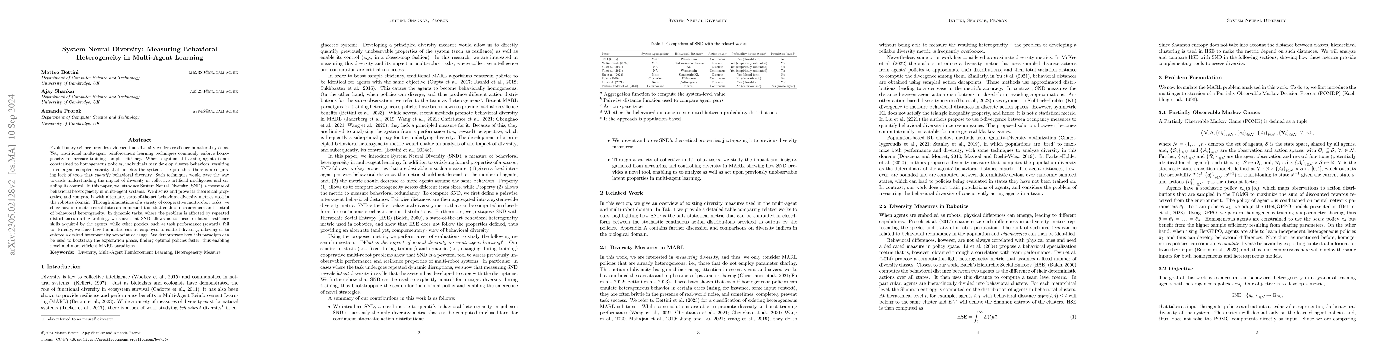 Thumbnail for System Neural Diversity: Measuring Behavioral Heterogeneity in
  Multi-Agent Learning