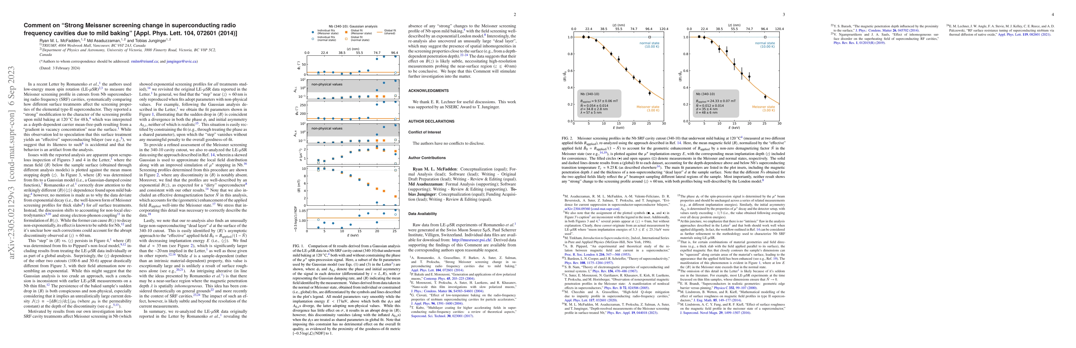 Thumbnail for Comment on "Strong Meissner screening change in superconducting radio
  frequency cavities due to mild baking" [Appl. Phys. Lett. 104, 072601 (2014)]