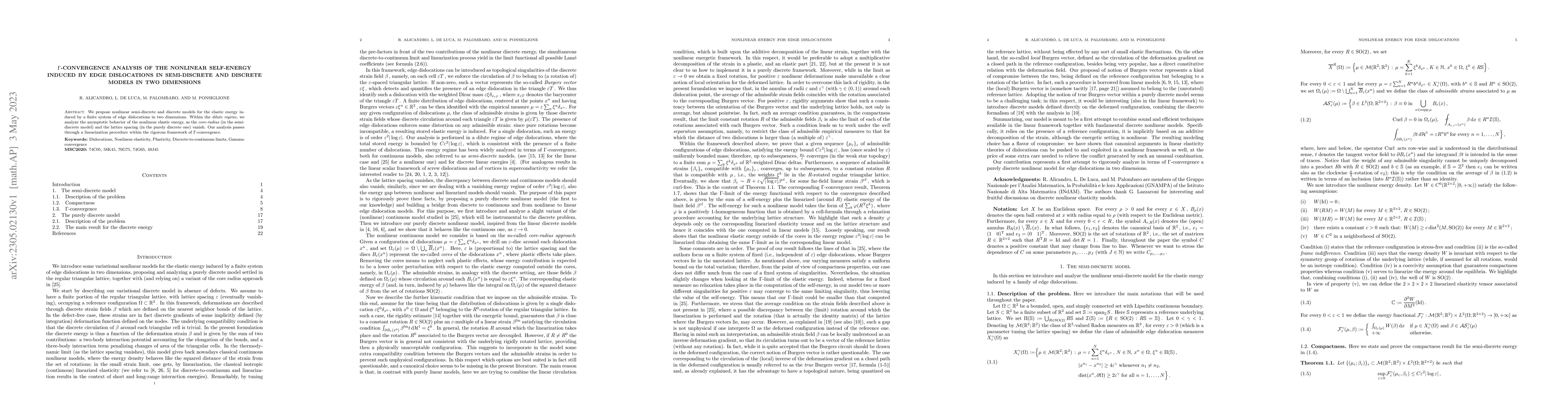 Thumbnail for $\Gamma$-convergence analysis of the nonlinear self-energy induced by
  edge dislocations in semi-discrete and discrete models in two dimensions