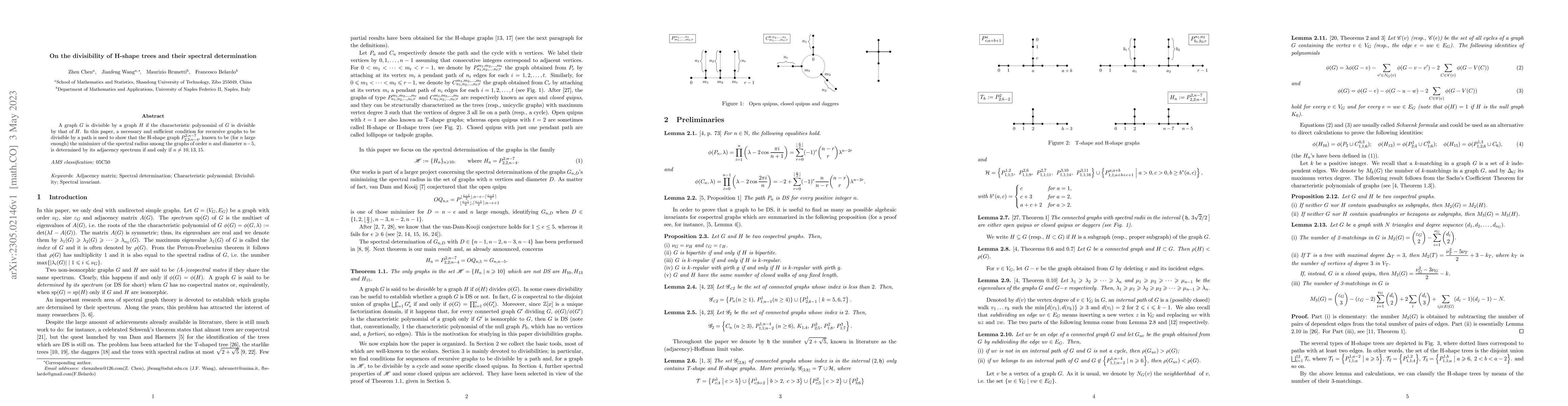 Thumbnail for On the divisibility of H-shape trees and their spectral determination
