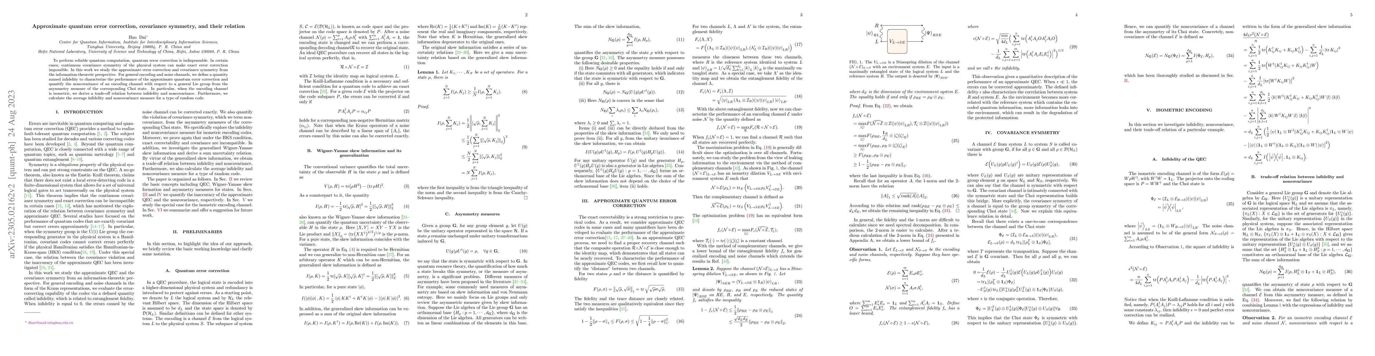 Thumbnail for Approximate quantum error correction, covariance symmetry, and their
  relation