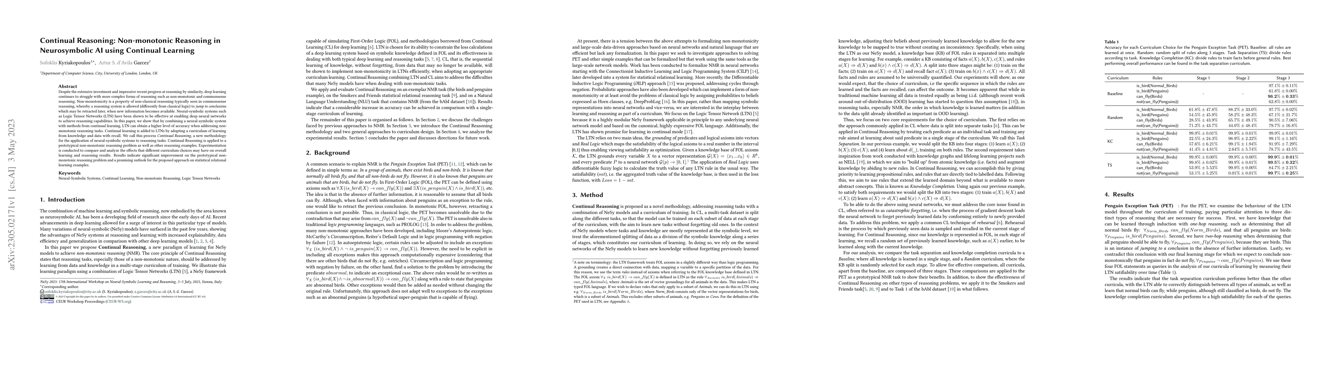 Thumbnail for Continual Reasoning: Non-Monotonic Reasoning in Neurosymbolic AI using
  Continual Learning