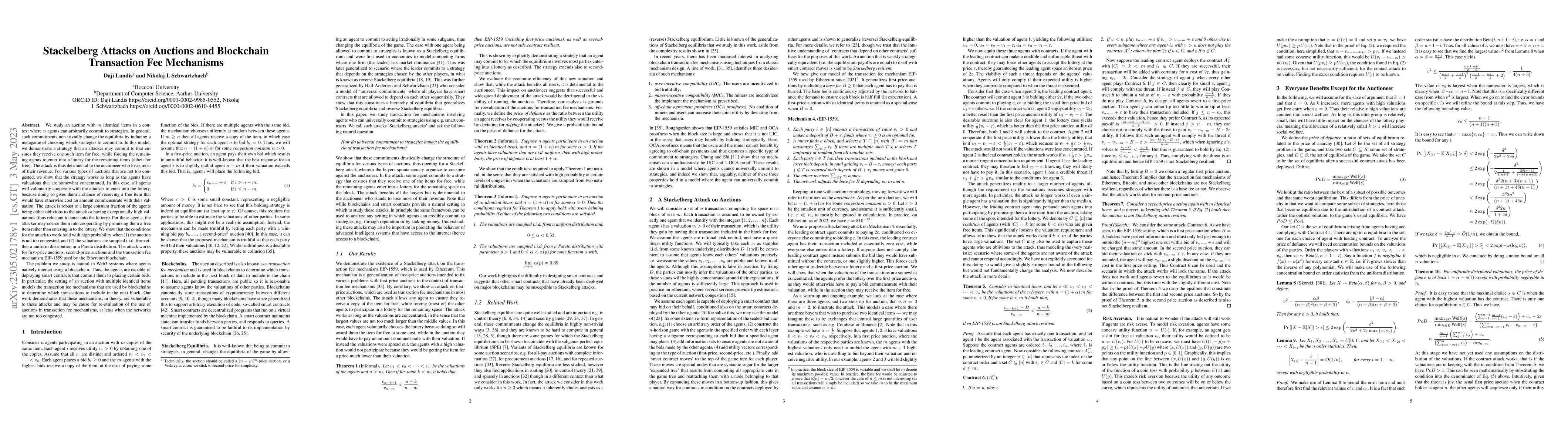 Thumbnail for Stackelberg Attacks on Auctions and Blockchain Transaction Fee
  Mechanisms