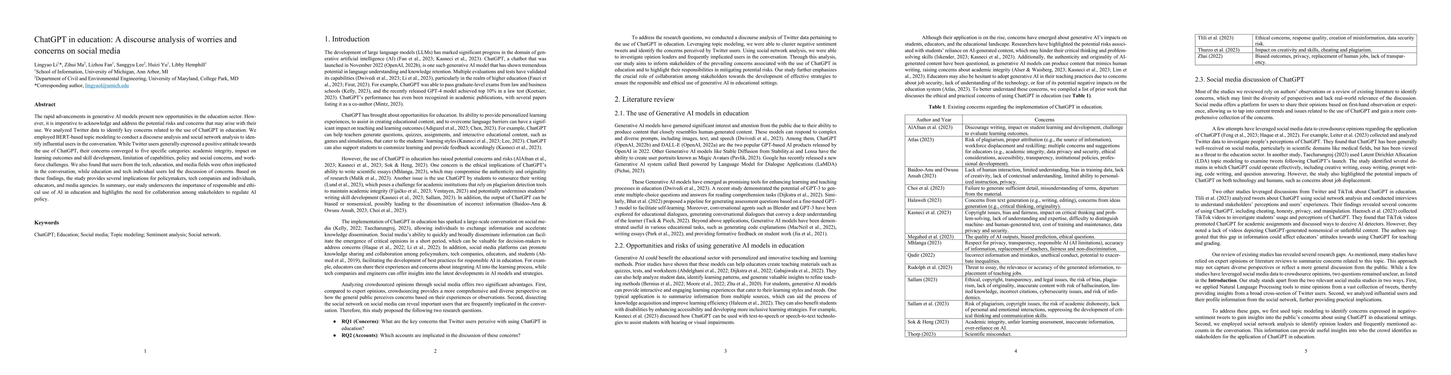 Thumbnail for ChatGPT in education: A discourse analysis of worries and concerns on
  social media