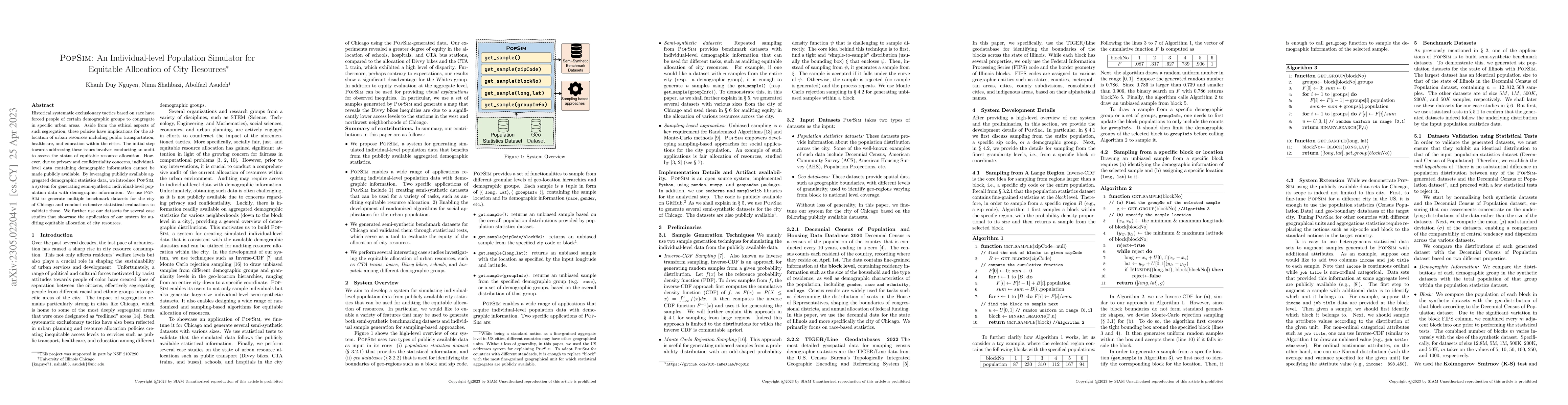 Thumbnail for PopSim: An Individual-level Population Simulator for Equitable
  Allocation of City Resources