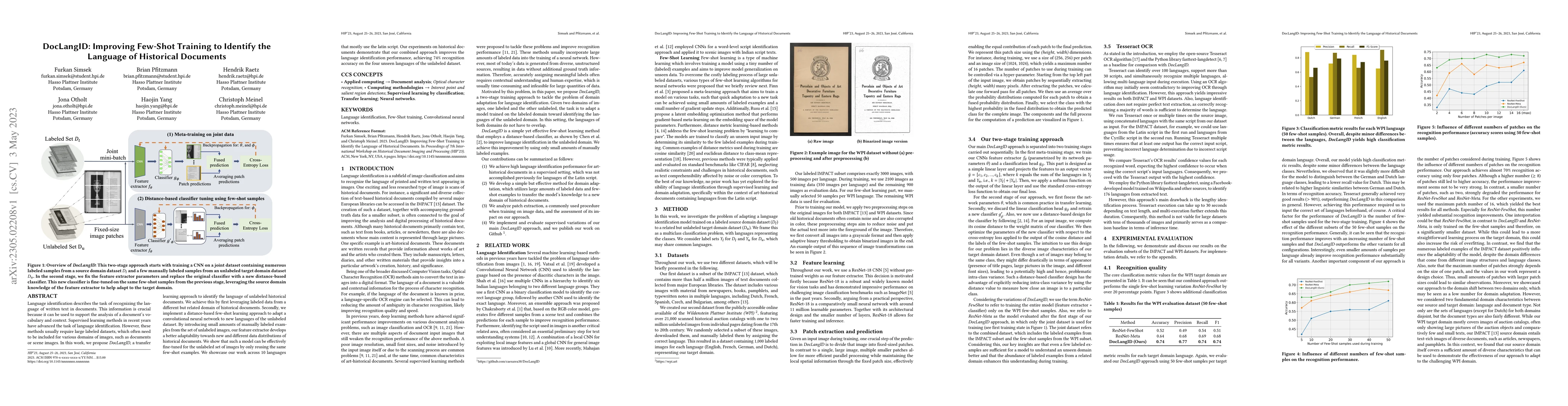 Thumbnail for DocLangID: Improving Few-Shot Training to Identify the Language of
  Historical Documents