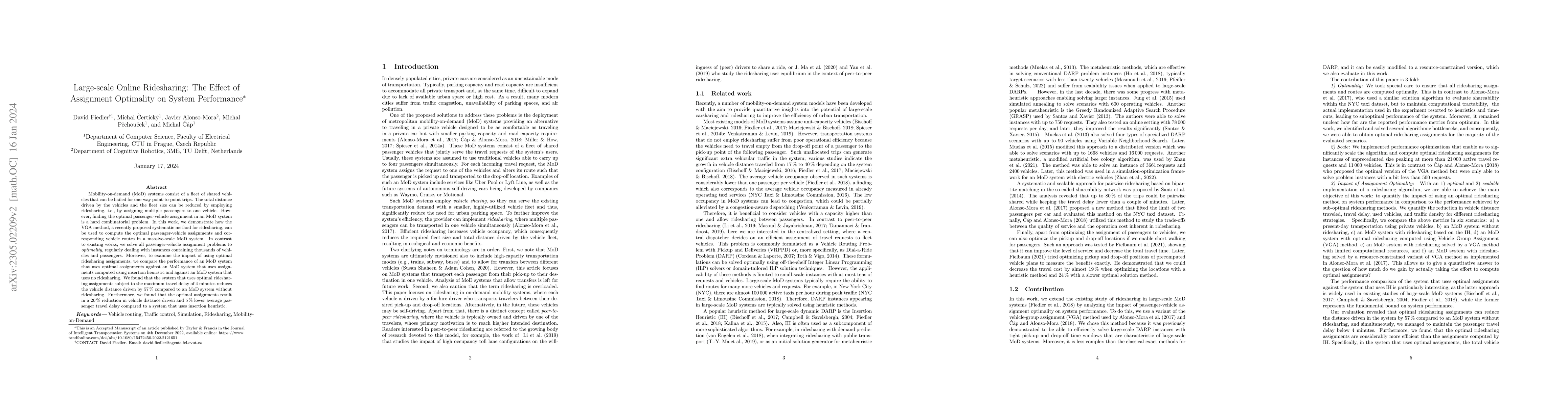 Thumbnail for Large-scale Online Ridesharing: The Effect of Assignment Optimality on
  System Performance