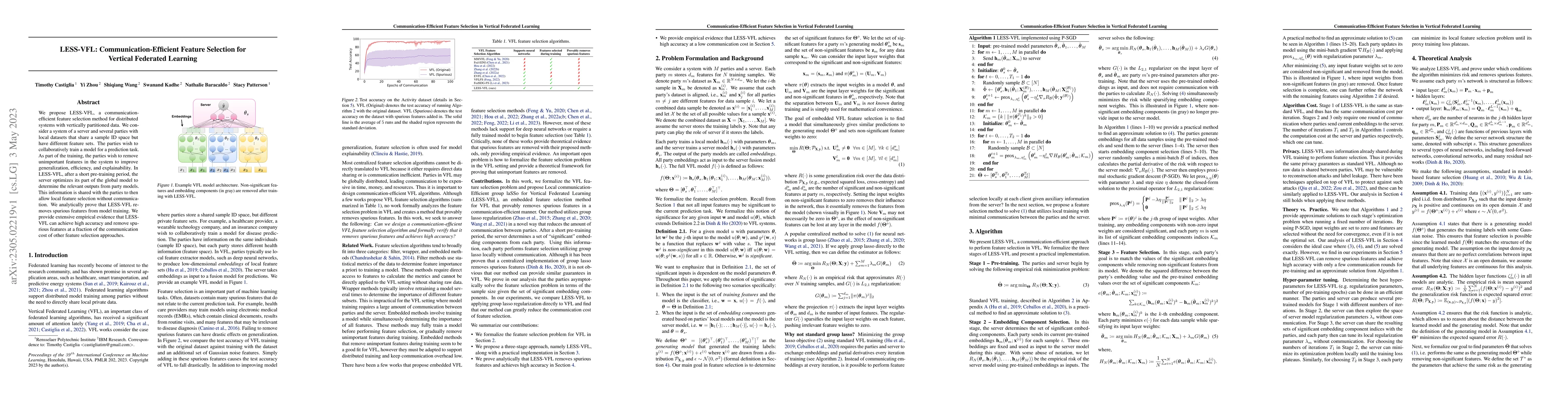 Thumbnail for LESS-VFL: Communication-Efficient Feature Selection for Vertical
  Federated Learning