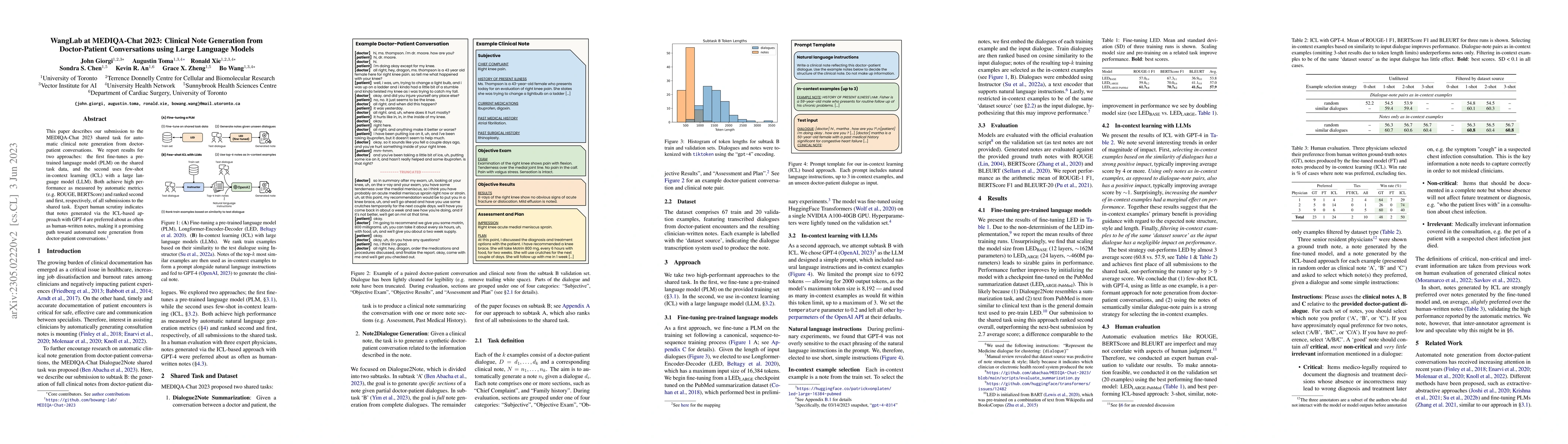 Thumbnail for WangLab at MEDIQA-Chat 2023: Clinical Note Generation from
  Doctor-Patient Conversations using Large Language Models
