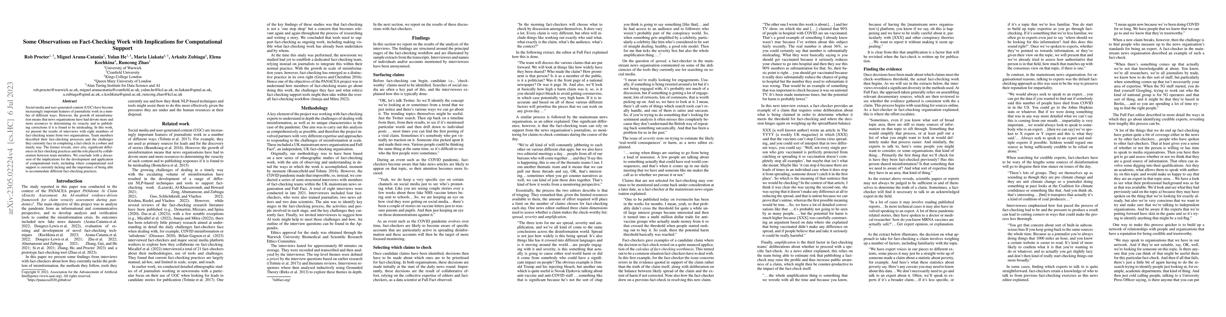 Thumbnail for Some Observations on Fact-Checking Work with Implications for
  Computational Support