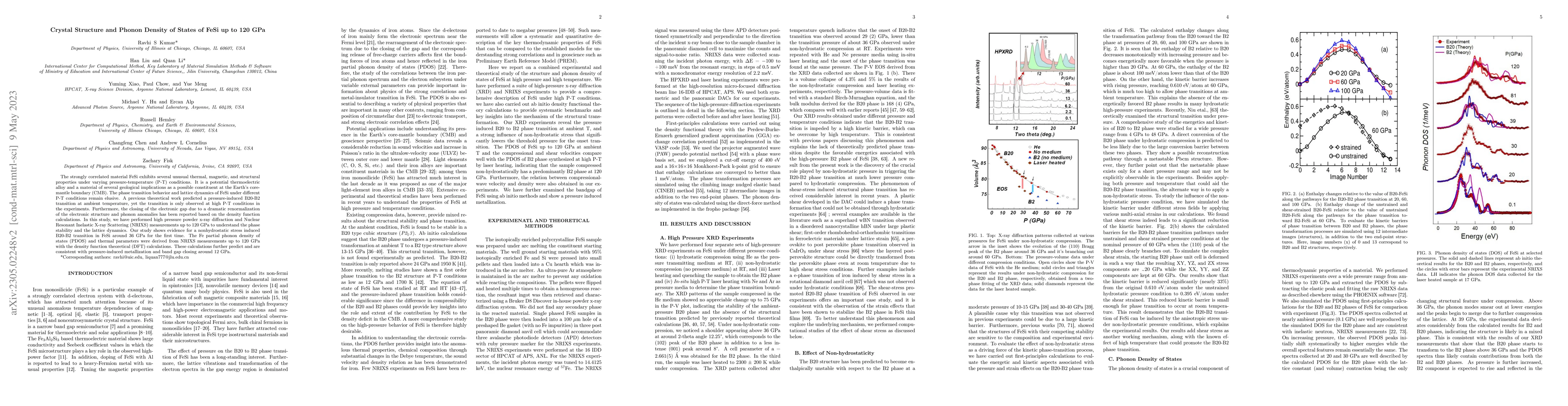 Thumbnail for Crystal Structure and Phonon Density of States of FeSi up to 120 GPa