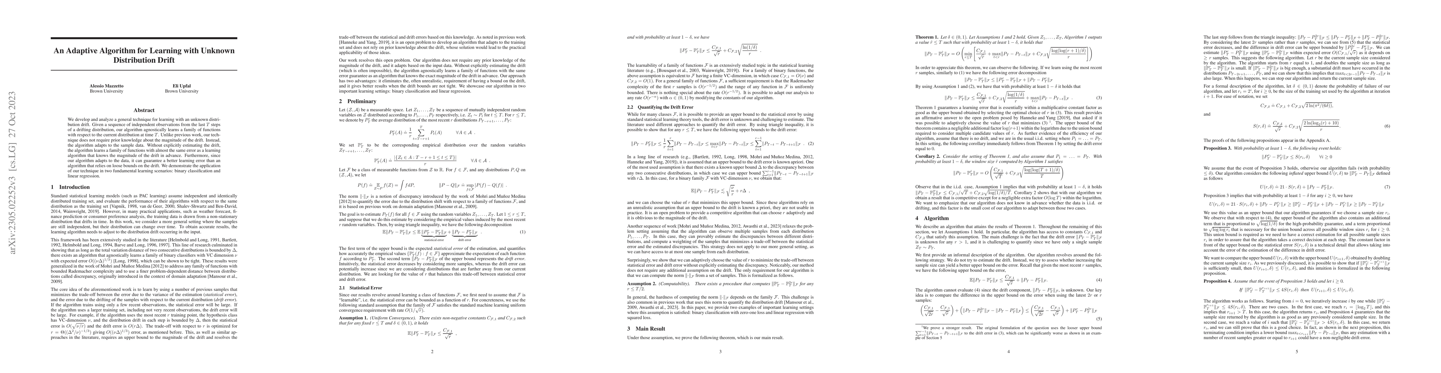 Thumbnail for An Adaptive Algorithm for Learning with Unknown Distribution Drift
