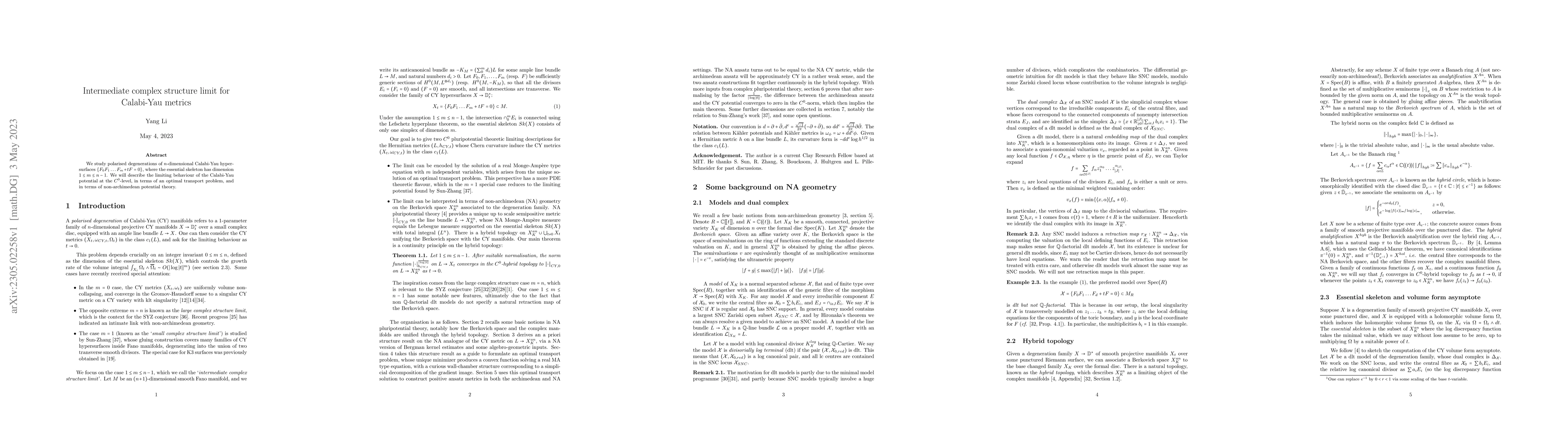 Thumbnail for Intermediate complex structure limit for Calabi-Yau metrics
