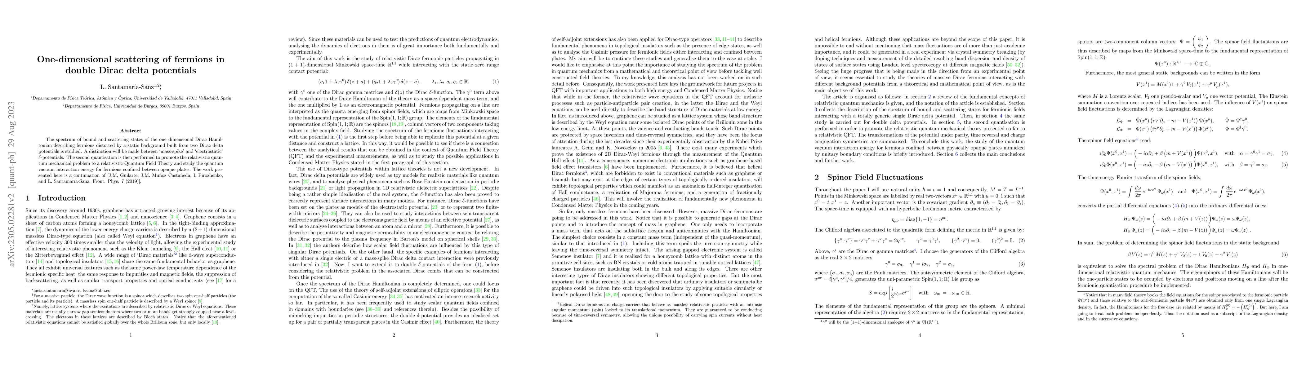Thumbnail for One-dimensional scattering of fermions in double Dirac delta potentials