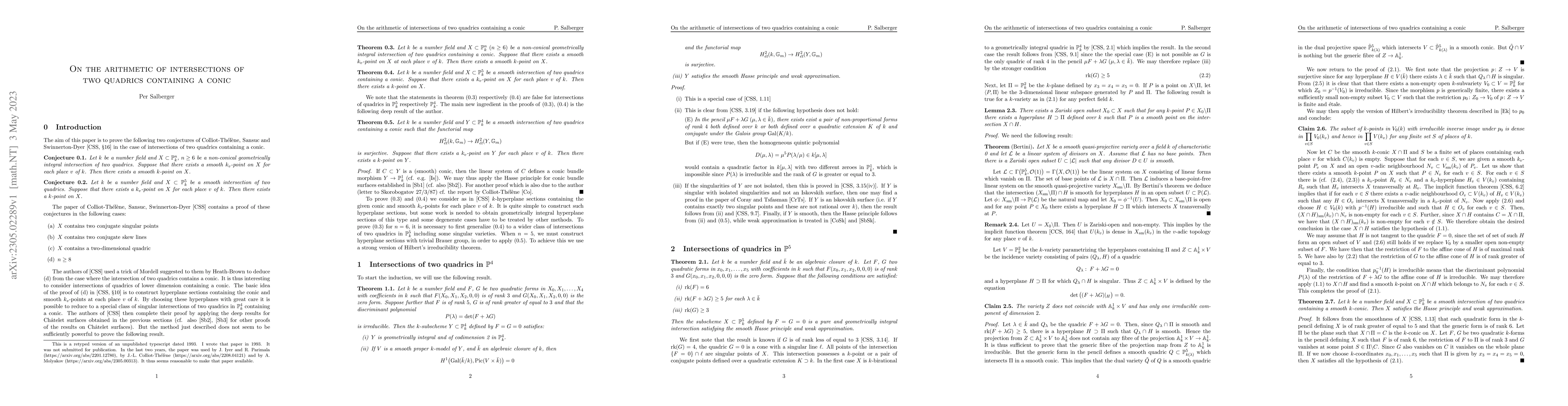 Thumbnail for On the arithmetic of intersections of two quadrics containing a conic