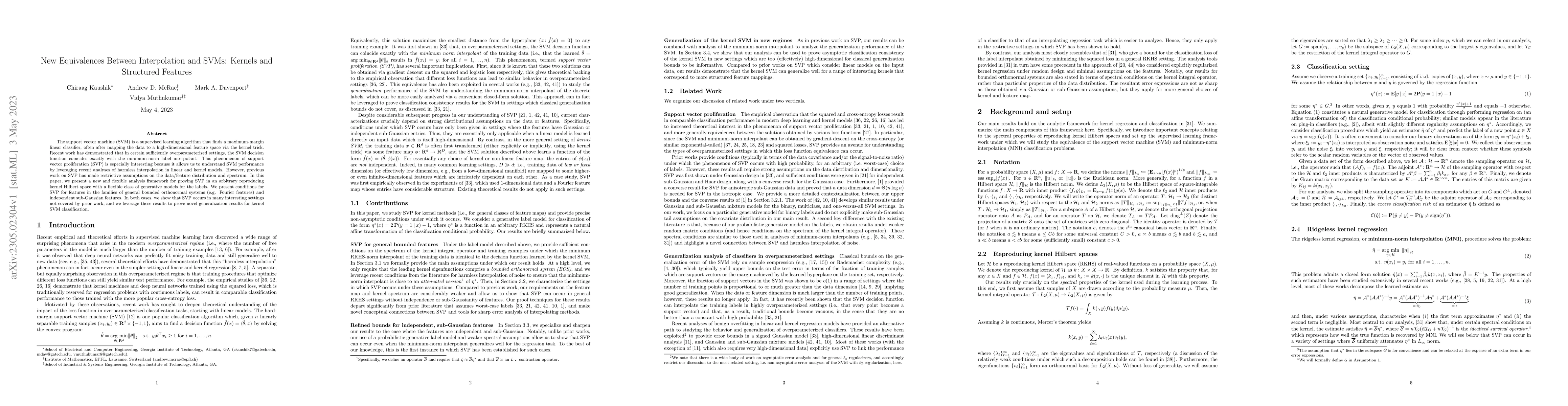Thumbnail for New Equivalences Between Interpolation and SVMs: Kernels and Structured
  Features