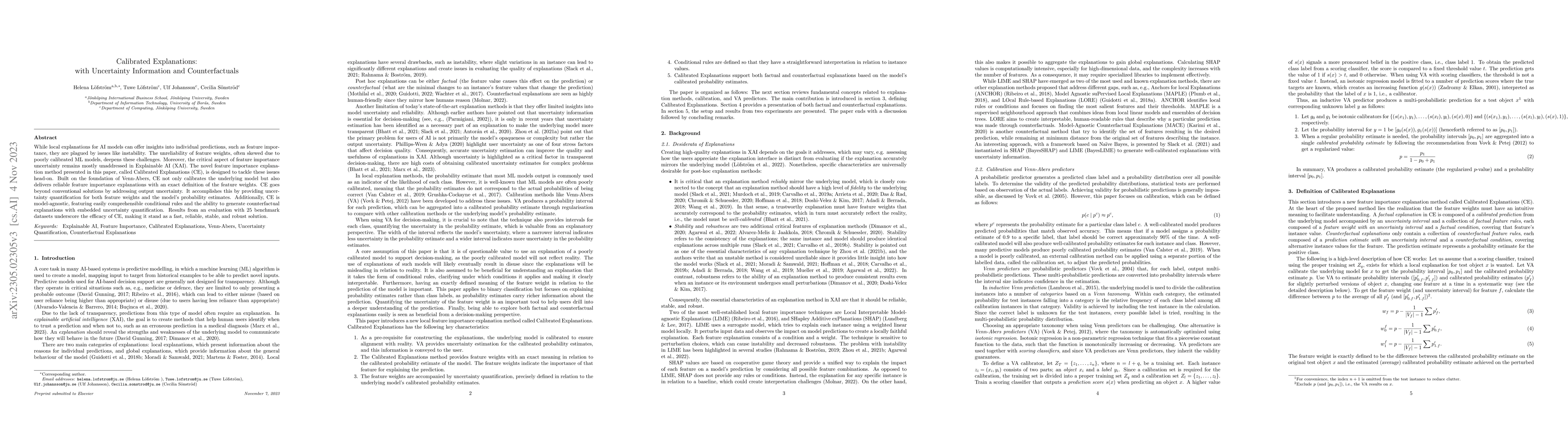 Thumbnail for Calibrated Explanations: with Uncertainty Information and
  Counterfactuals
