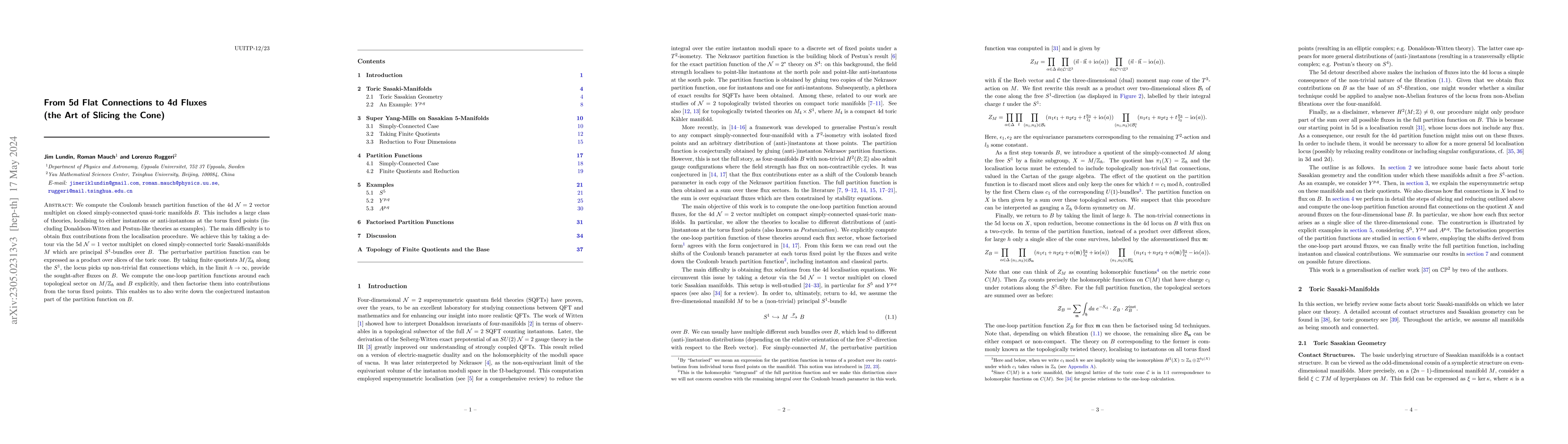 Thumbnail for From 5d Flat Connections to 4d Fluxes (the Art of Slicing the Cone)