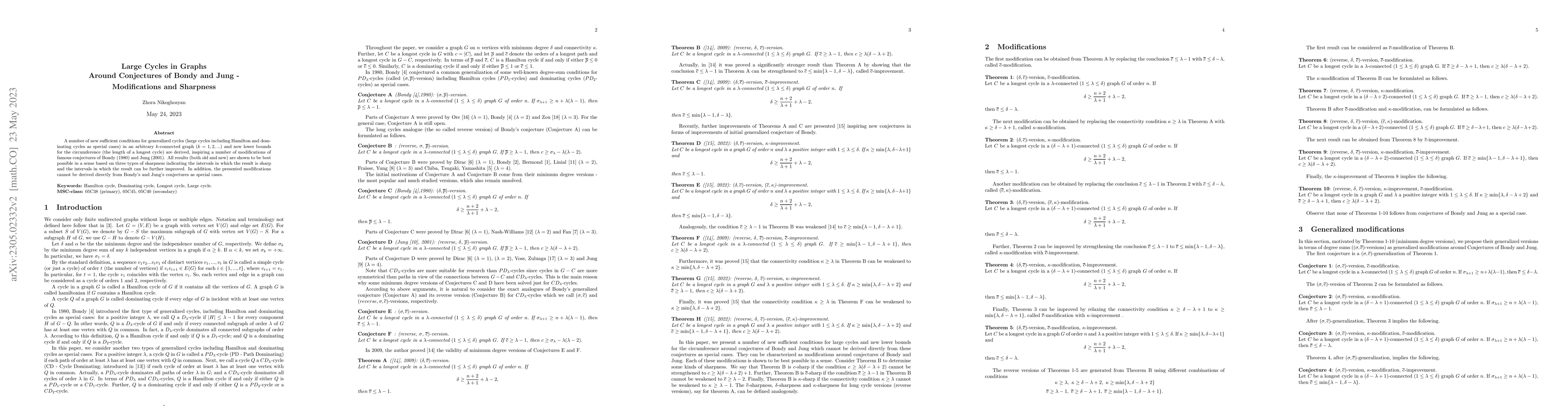 Thumbnail for Large Cycles in Graphs Around Conjectures of Bondy and Jung --
  Modifications and Sharpness