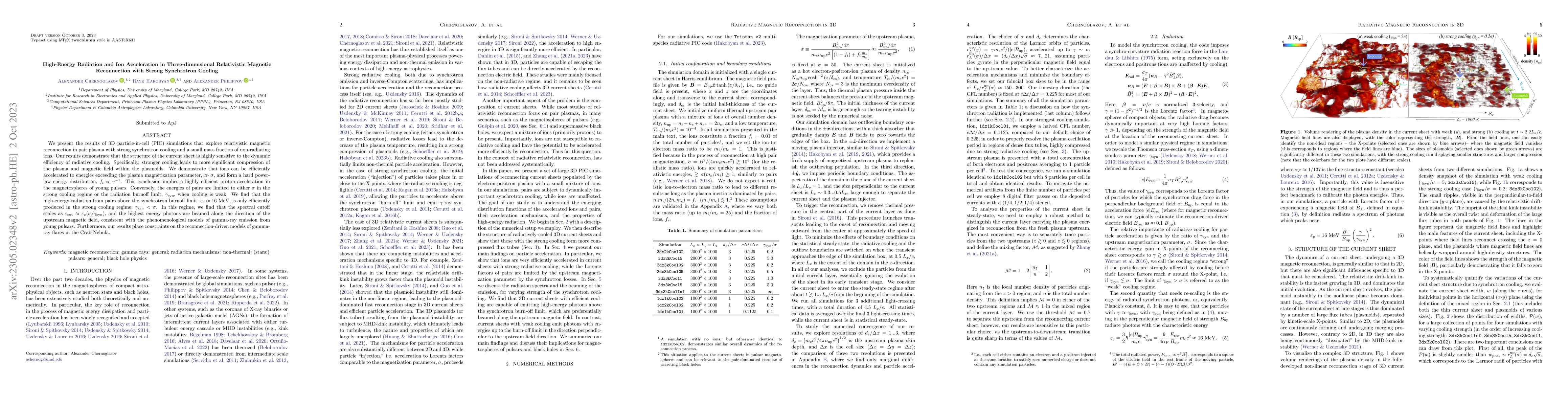 Thumbnail for High-Energy Radiation and Ion Acceleration in Three-dimensional
  Relativistic Magnetic Reconnection with Strong Synchrotron Cooling
