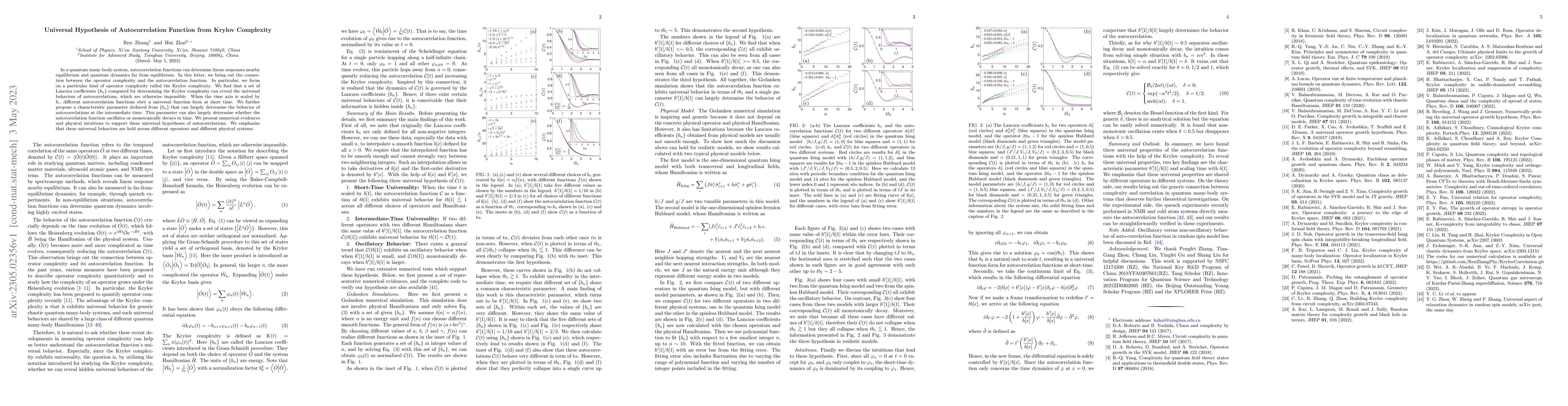 Thumbnail for Universal Hypothesis of Autocorrelation Function from Krylov Complexity
