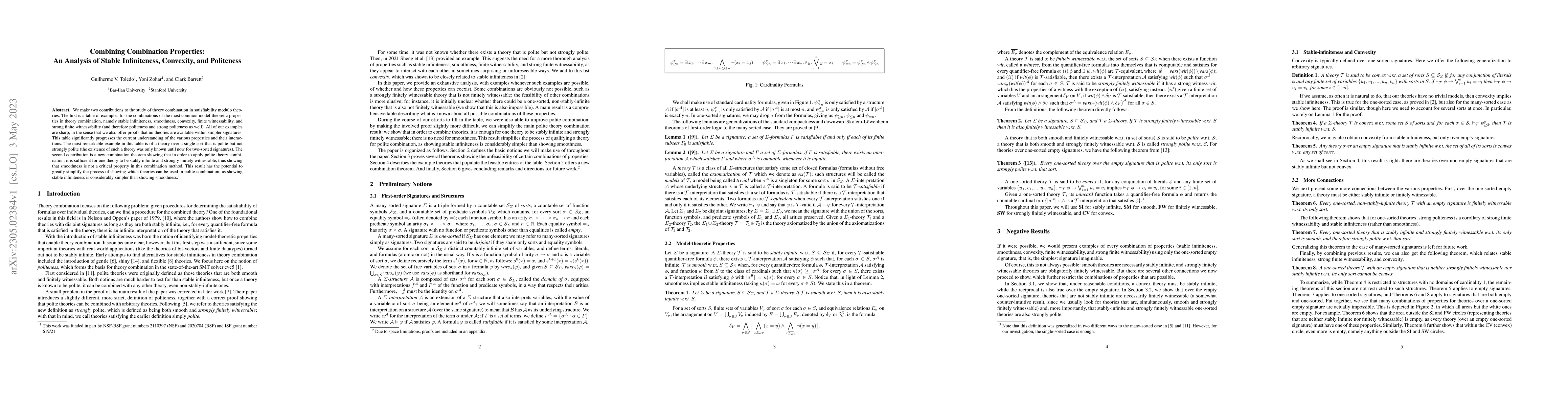 Thumbnail for Combining Combination Properties: An Analysis of Stable Infiniteness,
  Convexity, and Politeness