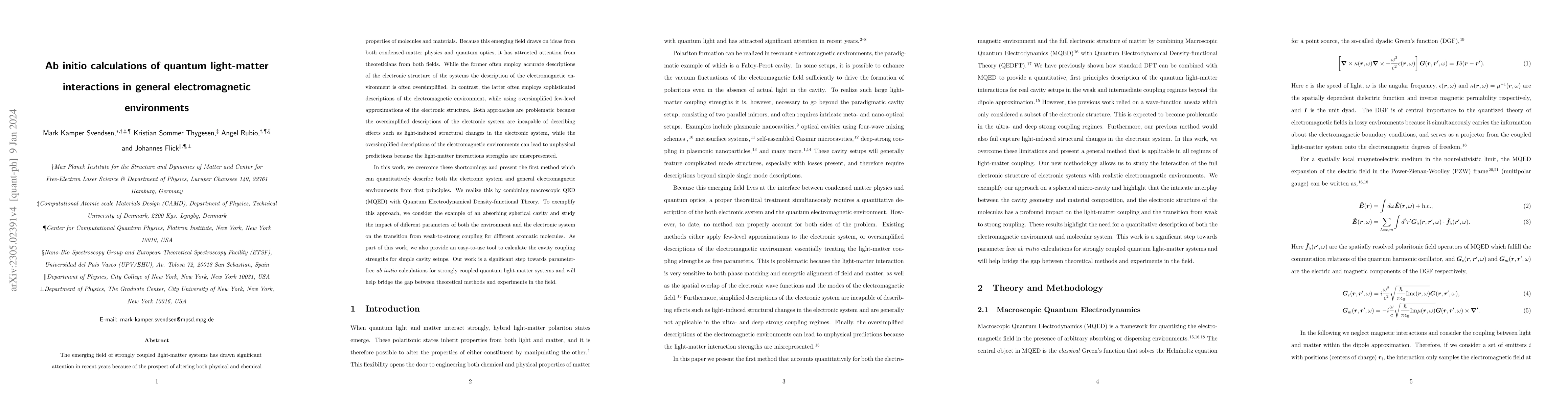 Thumbnail for Ab initio calculations of quantum light-matter interactions in general
  electromagnetic environments