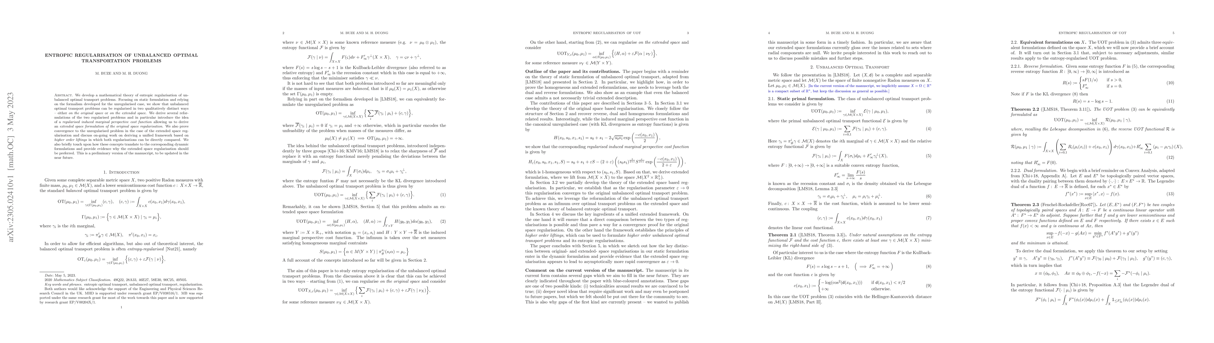 Thumbnail for Entropic regularisation of unbalanced optimal transportation problems