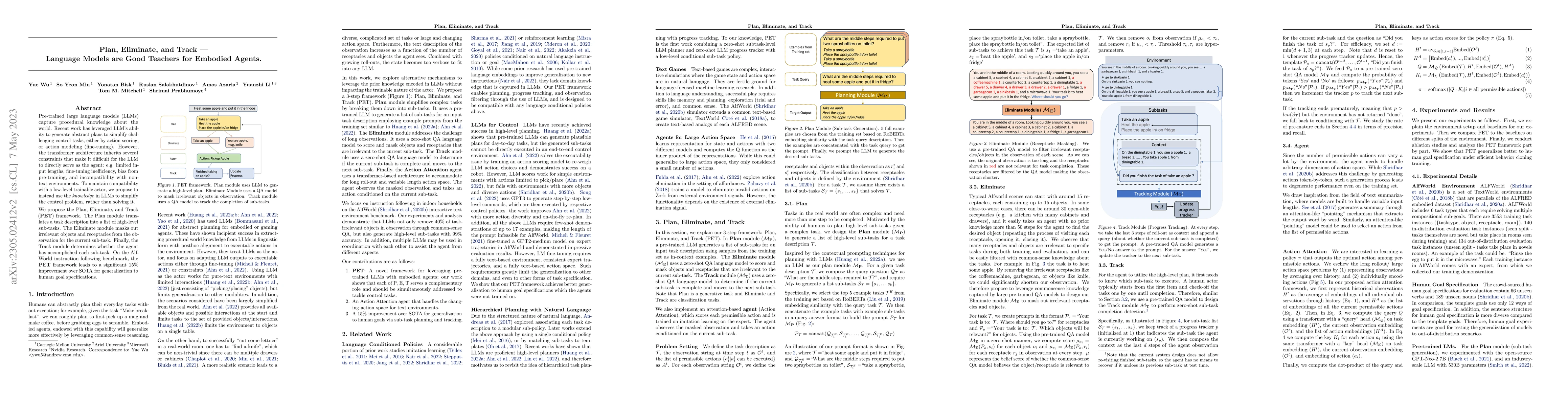 Thumbnail for Plan, Eliminate, and Track -- Language Models are Good Teachers for
  Embodied Agents