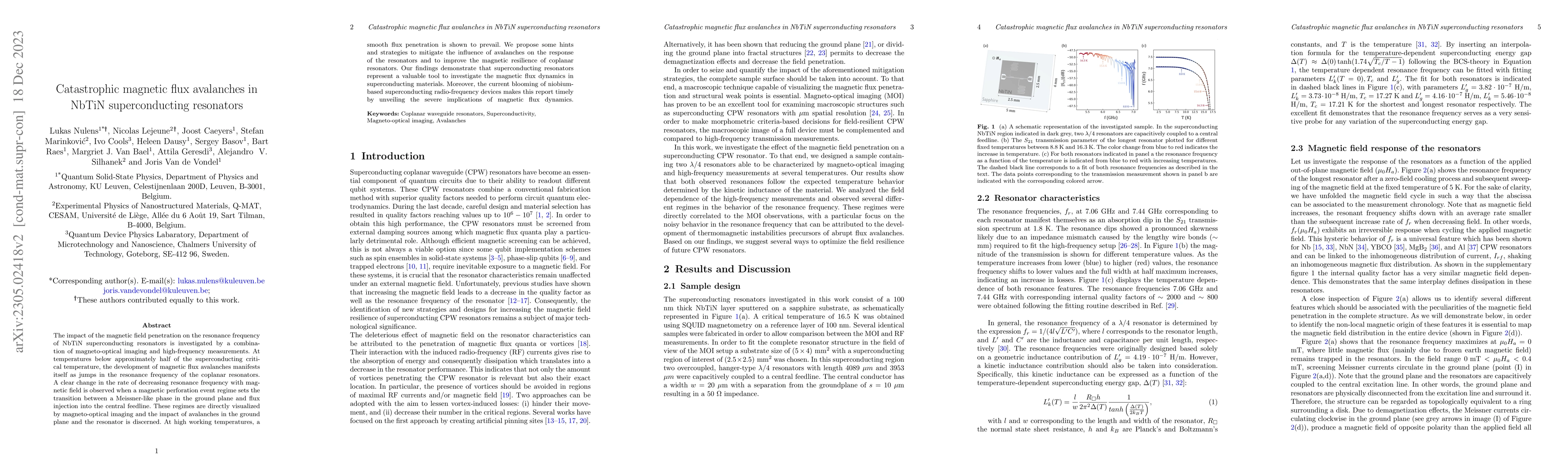Thumbnail for Catastrophic magnetic flux avalanches in NbTiN superconducting
  resonators
