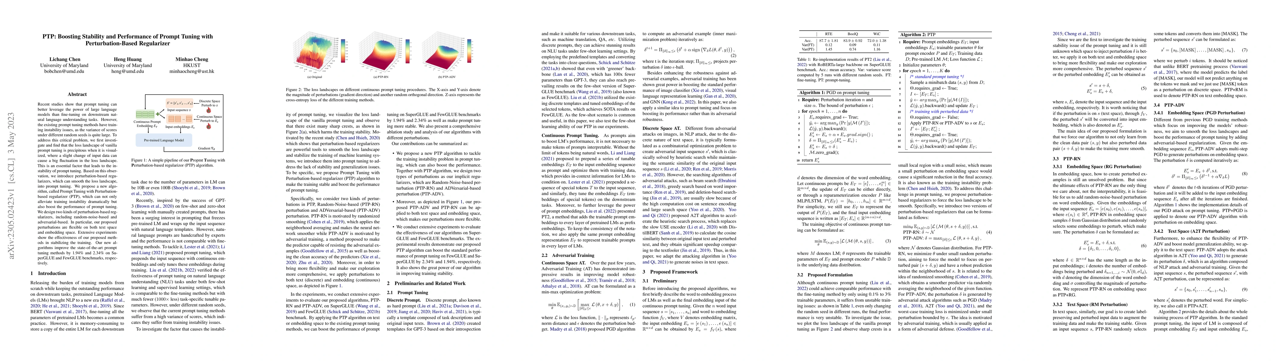 Thumbnail for PTP: Boosting Stability and Performance of Prompt Tuning with
  Perturbation-Based Regularizer