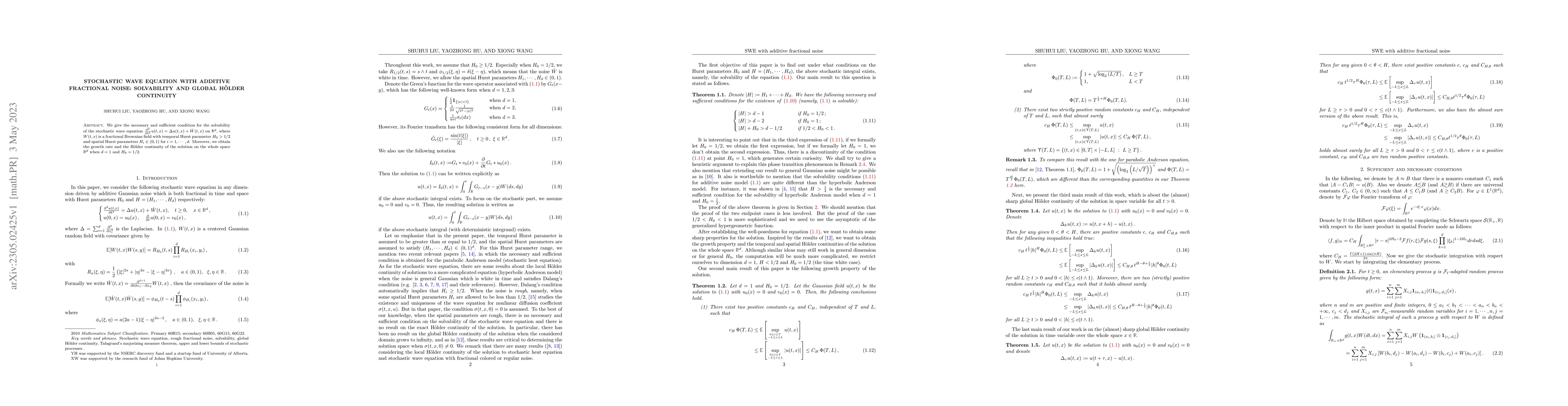 Thumbnail for Stochastic wave equation with additive fractional noise: solvability and
  global H\"older continuity