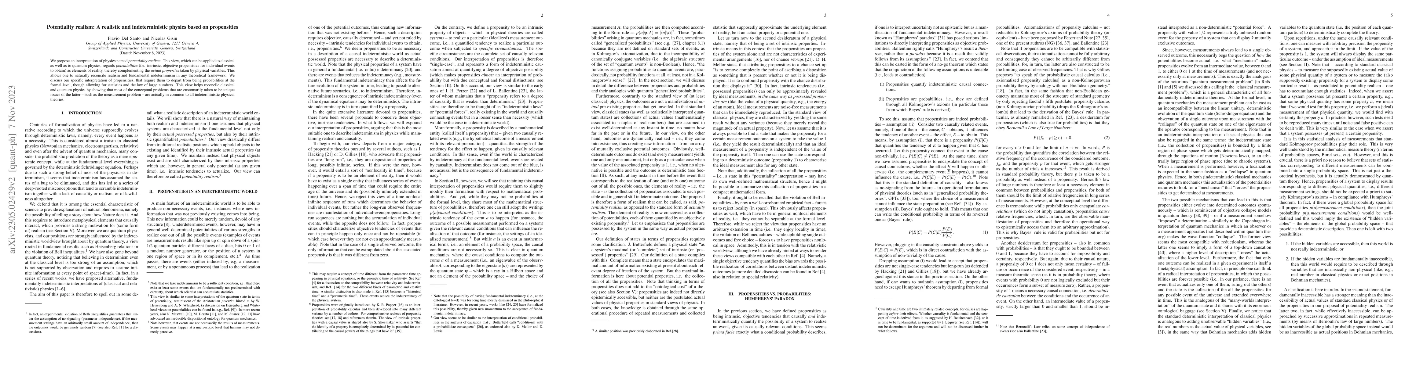 Thumbnail for Potentiality realism: A realistic and indeterministic physics based on
  propensities