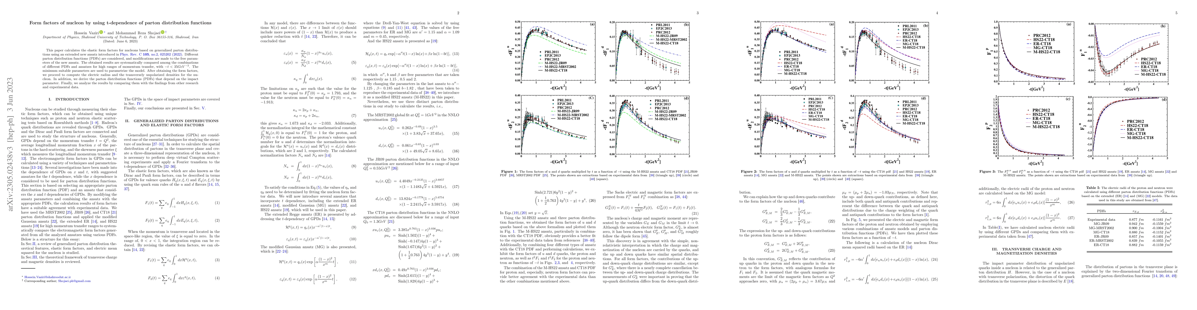 Thumbnail for Form factors of the nucleon by using the t dependence of parton
  distribution functions