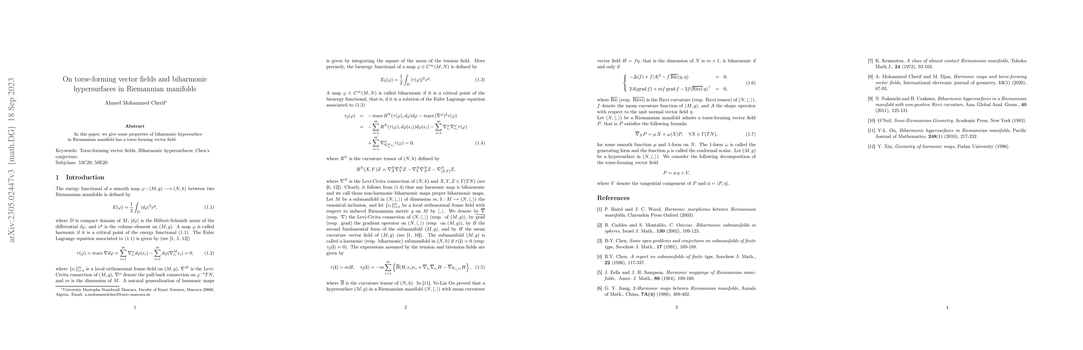 Thumbnail for On torse-forming vector fields and biharmonic hypersurfaces in
  Riemannian manifolds