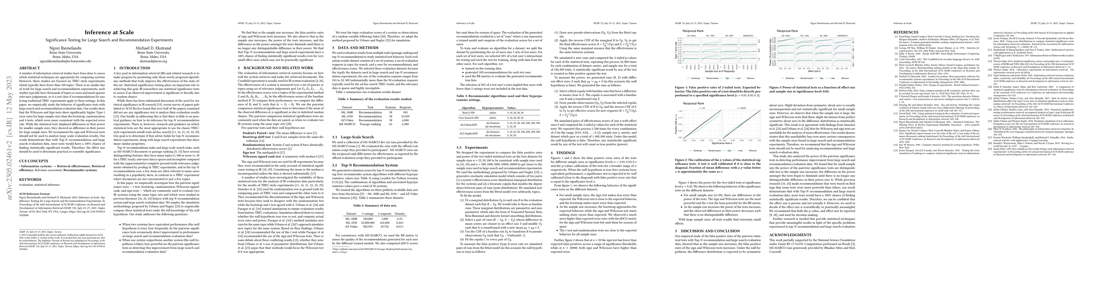 Thumbnail for Inference at Scale Significance Testing for Large Search and
  Recommendation Experiments