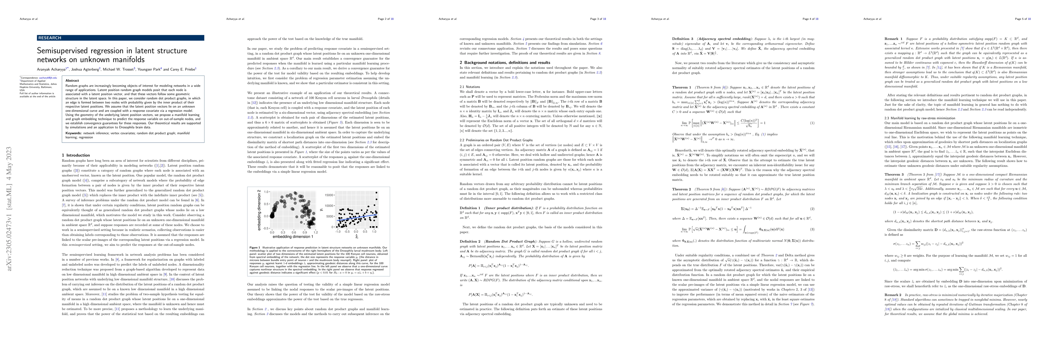 Thumbnail for Semisupervised regression in latent structure networks on unknown
  manifolds