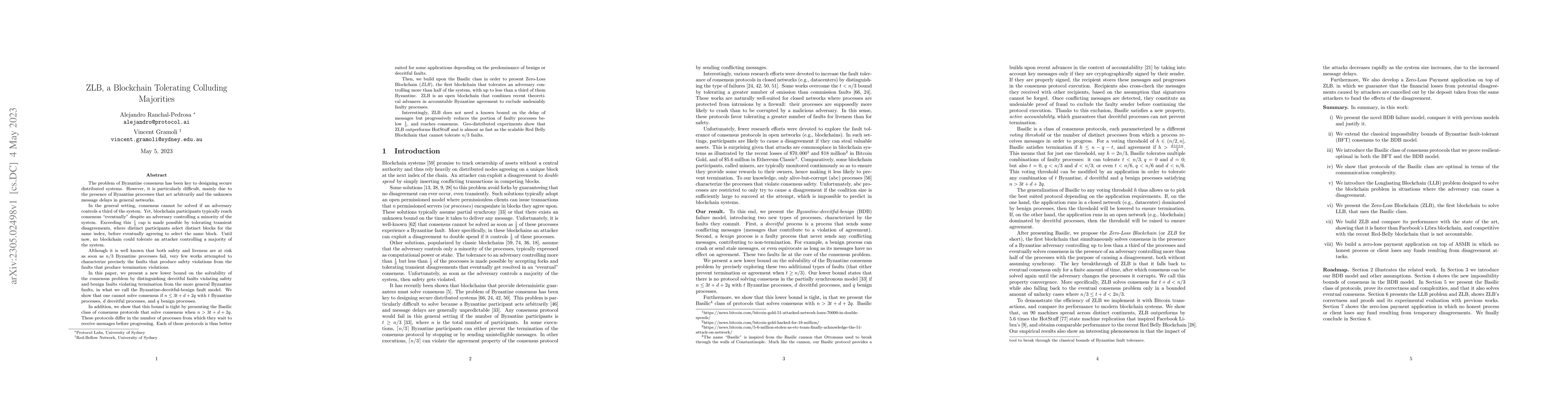 Thumbnail for ZLB, a Blockchain Tolerating Colluding Majorities