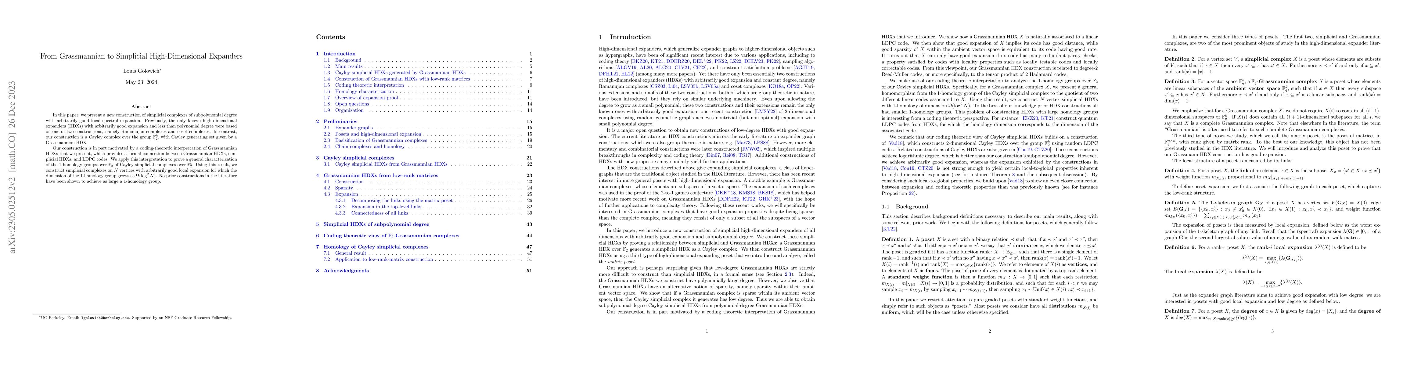 Thumbnail for From Grassmannian to Simplicial High-Dimensional Expanders