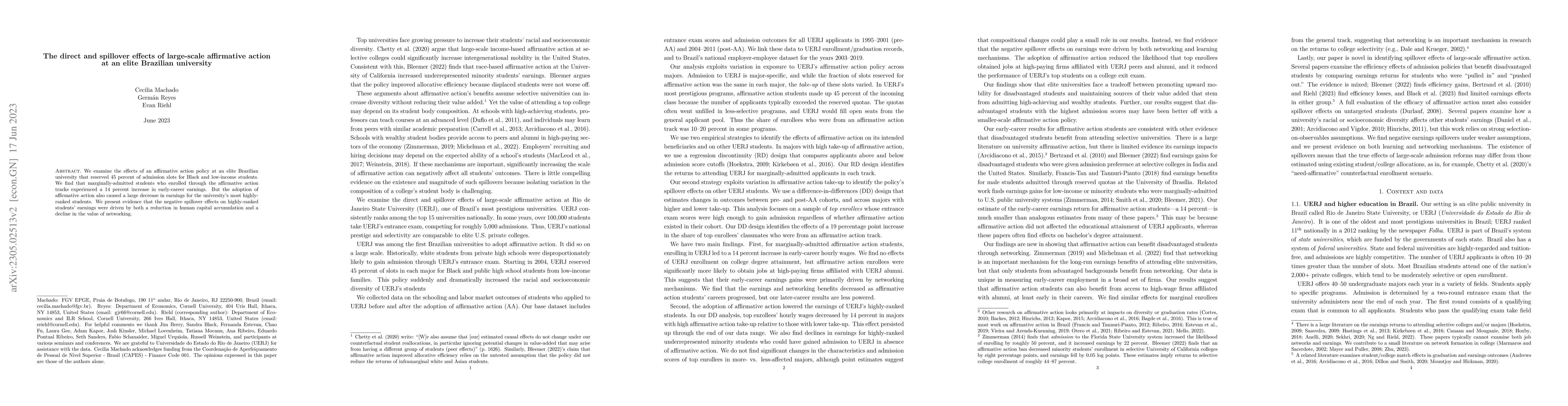 Thumbnail for The Direct and Spillover Effects of Large-scale Affirmative Action at an
  Elite Brazilian University