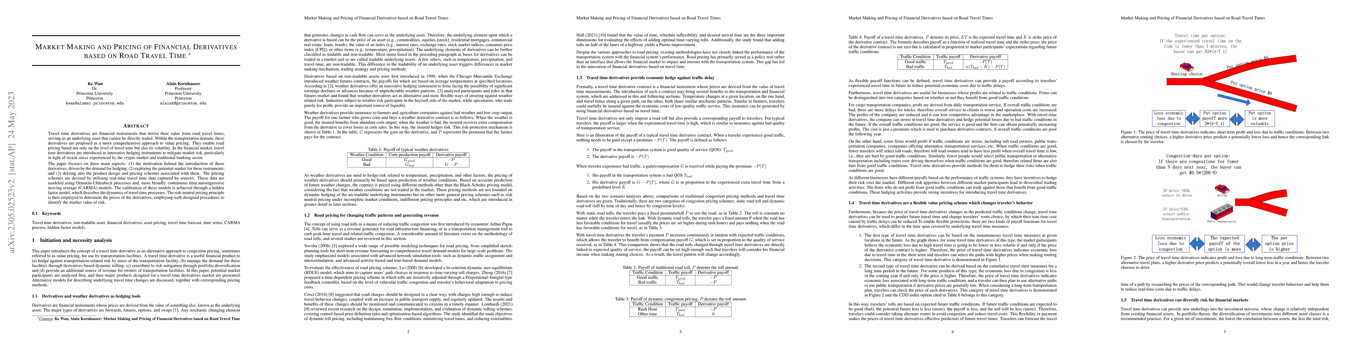 Thumbnail for Market Making and Pricing of Financial Derivatives based on Road Travel
  Times