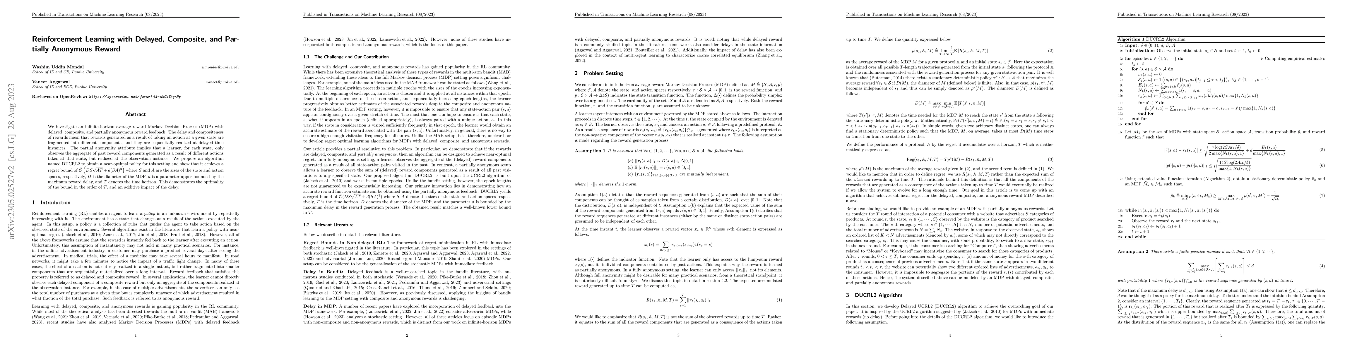 Thumbnail for Reinforcement Learning with Delayed, Composite, and Partially Anonymous
  Reward
