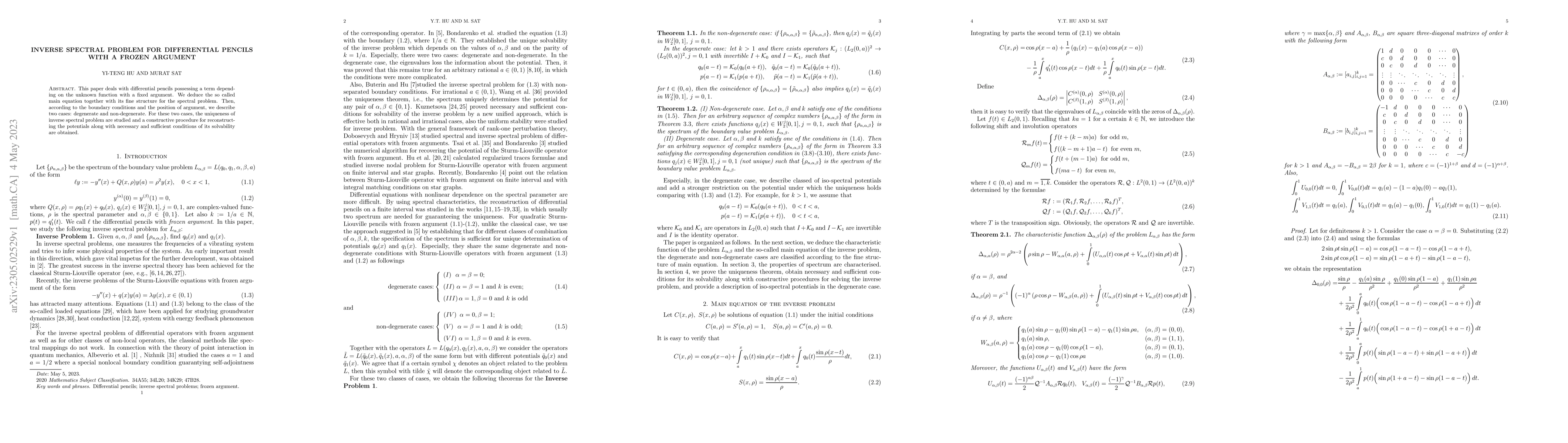 Thumbnail for Inverse spectral problem for differential pencils with a frozen argument