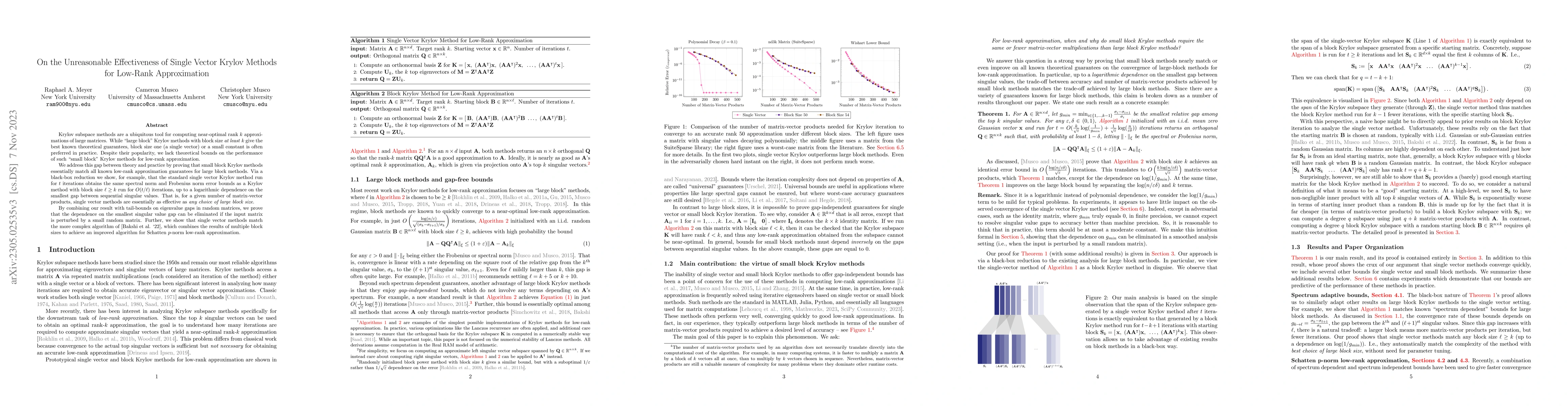 Thumbnail for On the Unreasonable Effectiveness of Single Vector Krylov Methods for
  Low-Rank Approximation