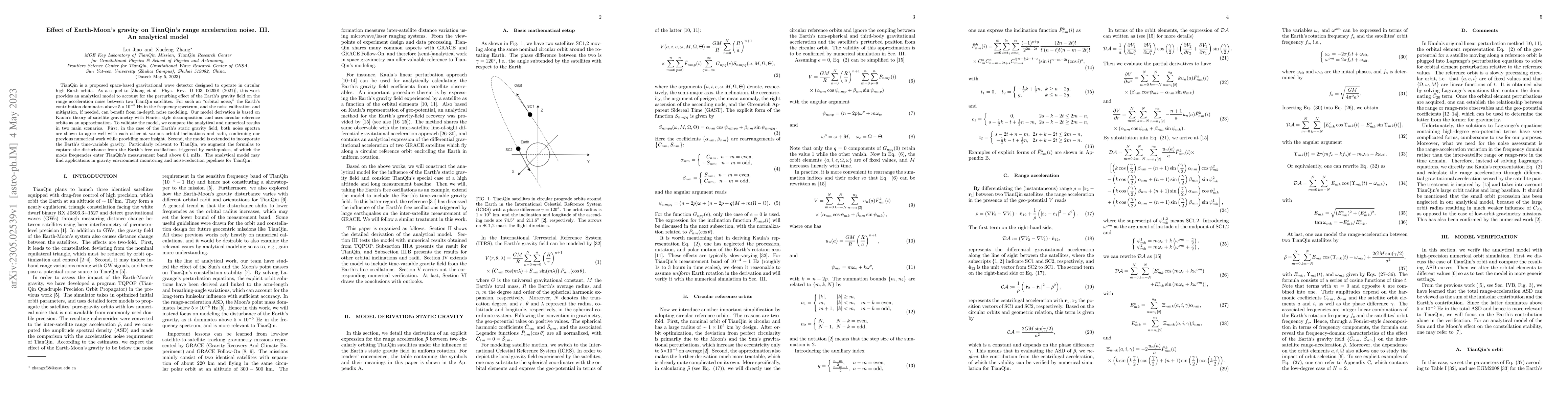 Thumbnail for Effect of Earth-Moon's gravity on TianQin's range acceleration noise.
  III. An analytical model