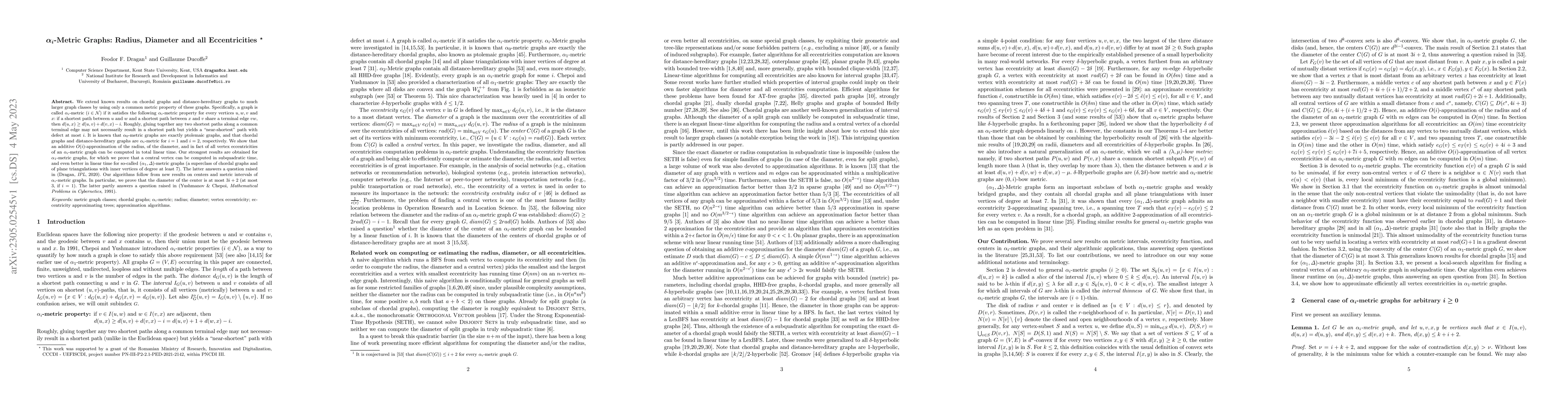 Thumbnail for $\alpha_i$-Metric Graphs: Radius, Diameter and all Eccentricities