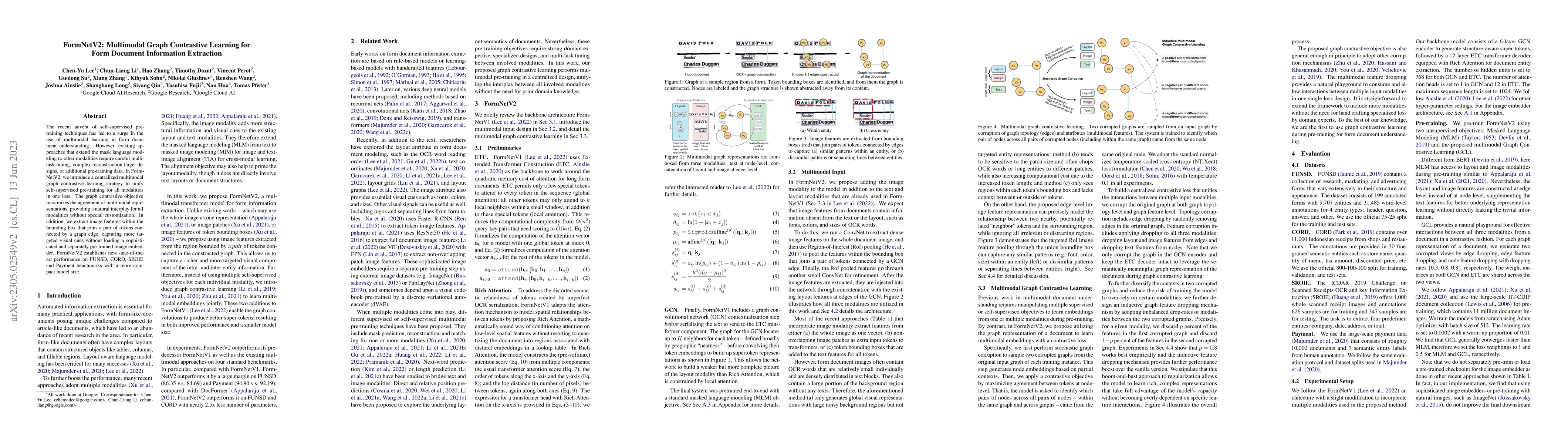 Thumbnail for FormNetV2: Multimodal Graph Contrastive Learning for Form Document
  Information Extraction