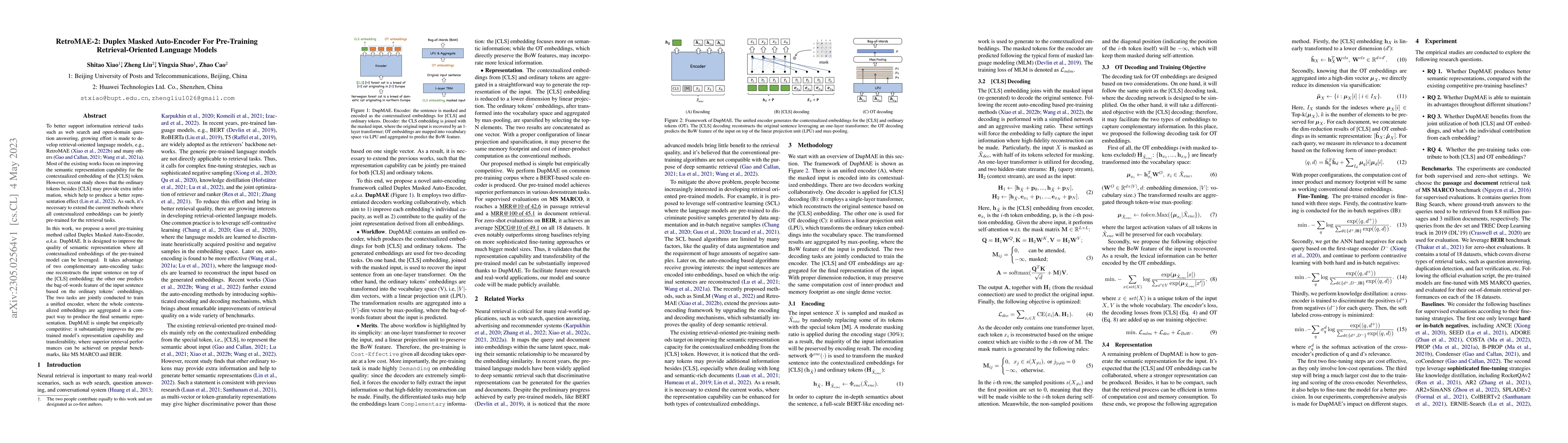 Thumbnail for RetroMAE-2: Duplex Masked Auto-Encoder For Pre-Training
  Retrieval-Oriented Language Models